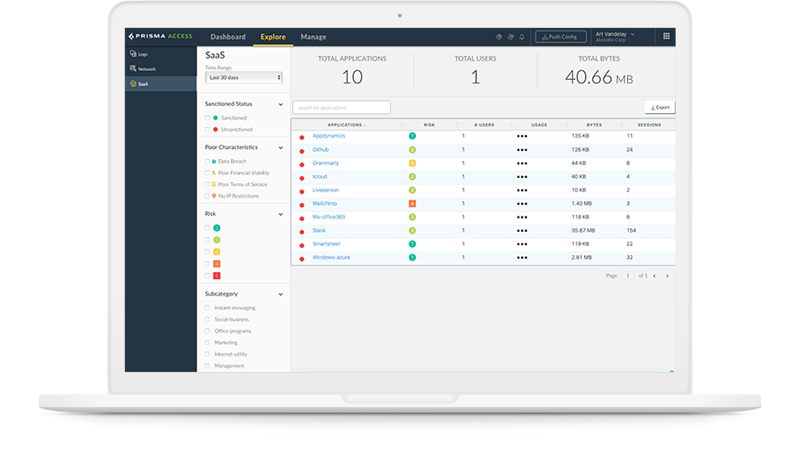 SSE는 통합 CASB를 사용하여 수천 개의 기존 및 신규 SaaS 애플리케이션의 모든 위험을 발견하고 제어합니다.