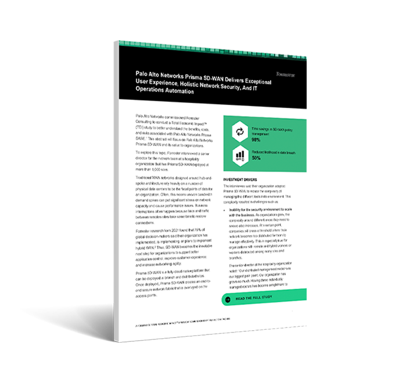 Palo Alto Networks Prisma SD-WAN의 총 경제적 영향(Total Economic Impact™) 하이라이트